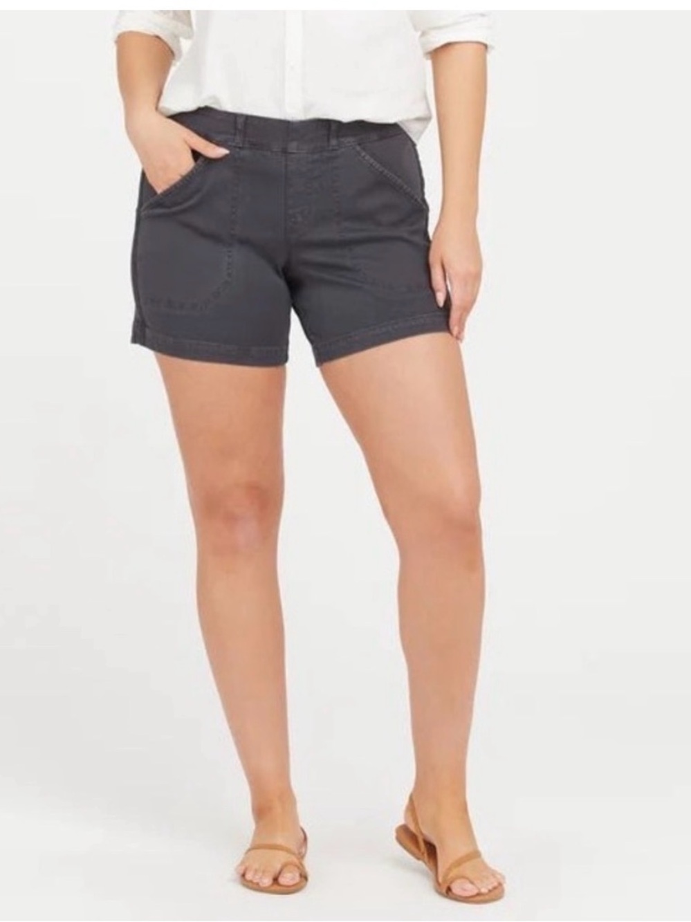 SPANX Stretch Twill Pull On Shorts Washed Black Size M 5” Inseam